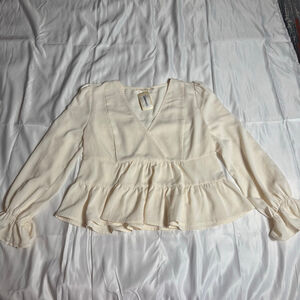 Women's ELLISON Off-White V-Neck Tiered Blouse M